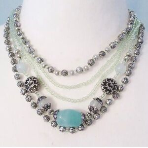 Chicos Cool Waters Antiqued Matte Silver with Genuine Stone Necklace New